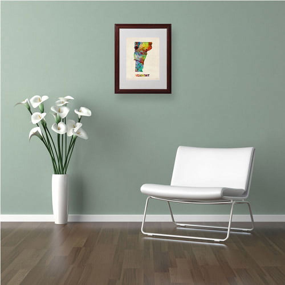 Trademark Fine Art "Vermont Map" Matted Framed Art by Michael Tompsett, Wood Frame