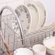 thumbnail image 2 of 1 juego de escurridor de platos de 2 niveles, organizador de hierro para platos, palillos y portavasos para cocina (plateado), 2 of 6