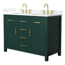 Beckett 48" Green Double Vanity & White Quartz Top (3-Hole) & Gold Trim