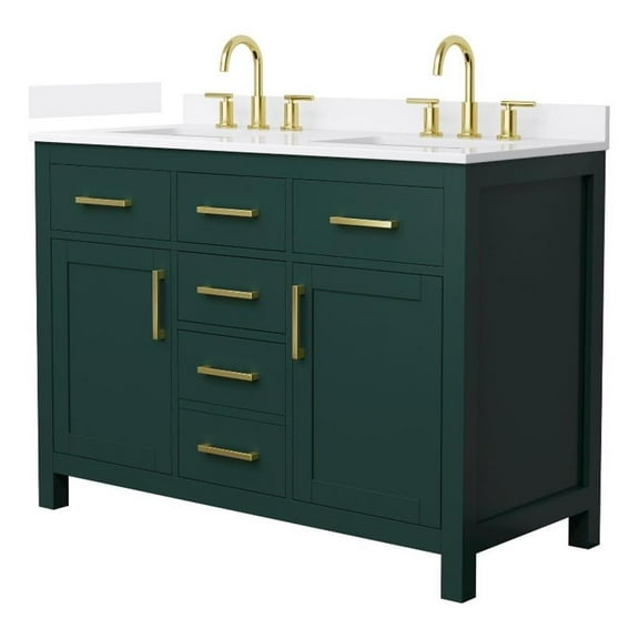 Beckett 48" Green Double Vanity & White Quartz Top (3-Hole) & Gold Trim
