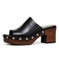 thumbnail image 2 of YDN Women's Open Peep Toe Mules Platform Wooden Block Heels with Studs Dressy Casual Slides Sandals Slip On Comfy Shoes Daily Size 6 Black, 2 of 4