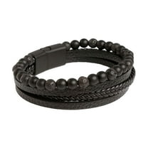 KIHOUT Men's Woven Leather Bracelet Hand Woven Stone Beaded Men's Leather Magnetic Titanium Steel Bracelet Hand