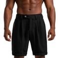 thumbnail image 2 of Mens Pleated Casual Shorts Old Money Style Twill Knee Length Shorts, Summer Quick Dry Fashion Rolled Hem Streetwear Solid Color Loose Fit for Everyday Wear, 2 of 9