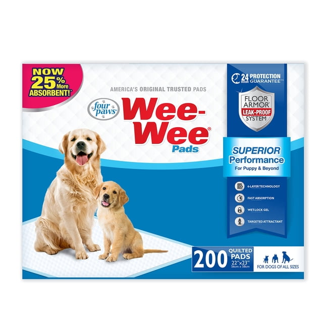 Almohadillas para orinar Wee-Wee de cuatro patas, rendimiento superior, 22 x 23 cm, 200 unidades