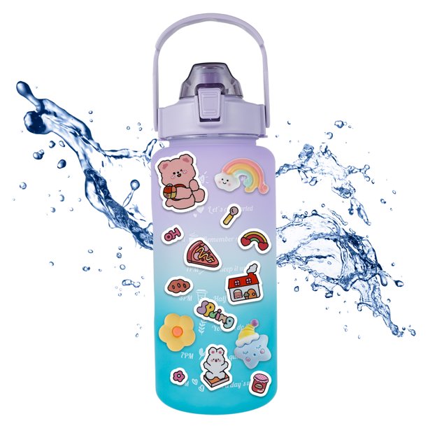 Muyoka Botella de agua motivacional de 2 litros con marcas de tiempo Jarra de agua de gran capacidad Botella de bebida deportiva portátil con pajita y asa Taza de bebida sin BPA para viajes al aire li Muyoka Hogar