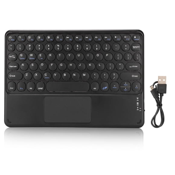 10in Wireless Bluetooth Touchpad Keyboard Retro Round Keycap Ergonomic Magnetic Support Touch Gestures for Windows for IOS Black