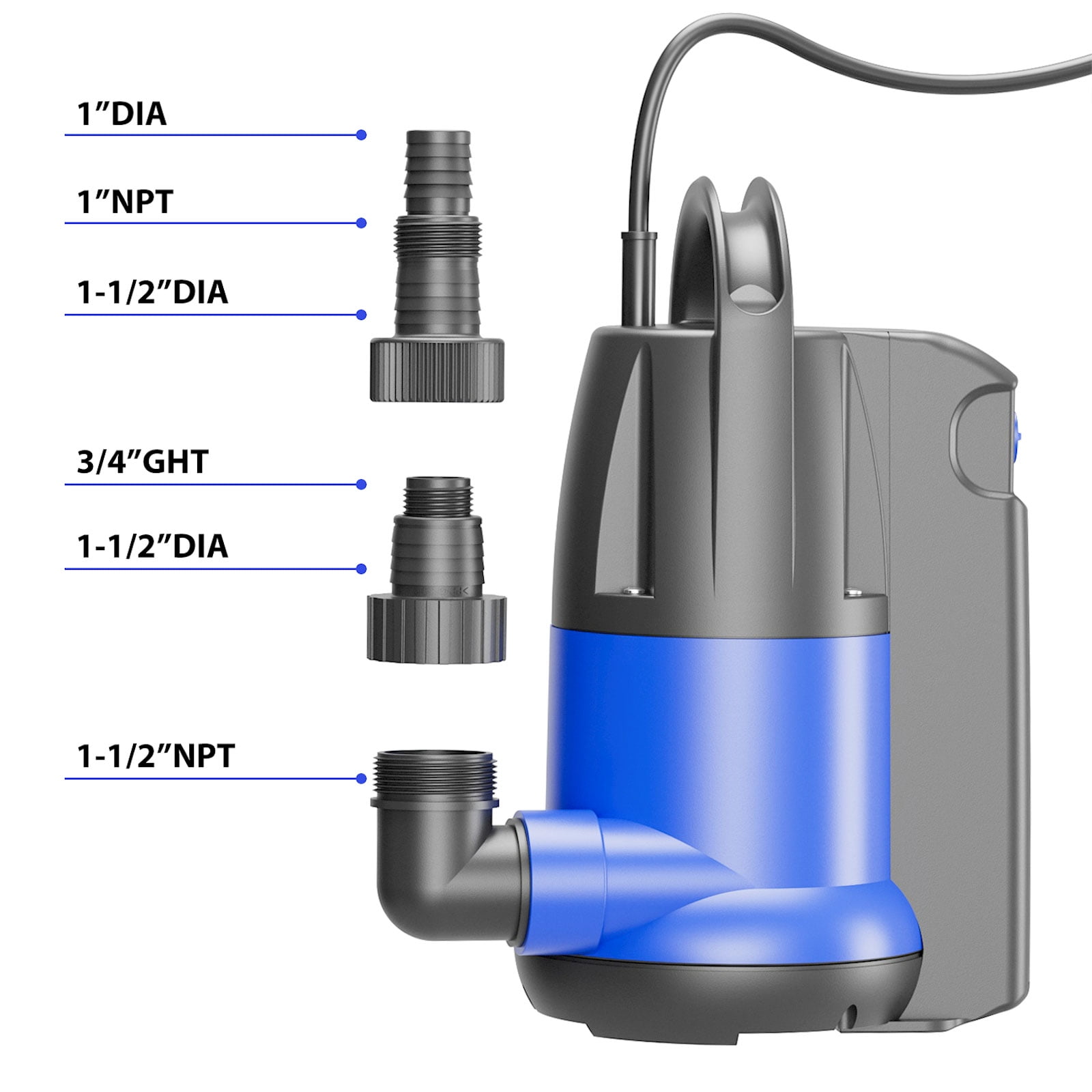 1 HP Automatic Submersible Water Pump, Portable Sump Pump with Integrated Float Switch 4000GPH Utility Pumps for Pool Tub Garden Pond Flooded Basement Draining