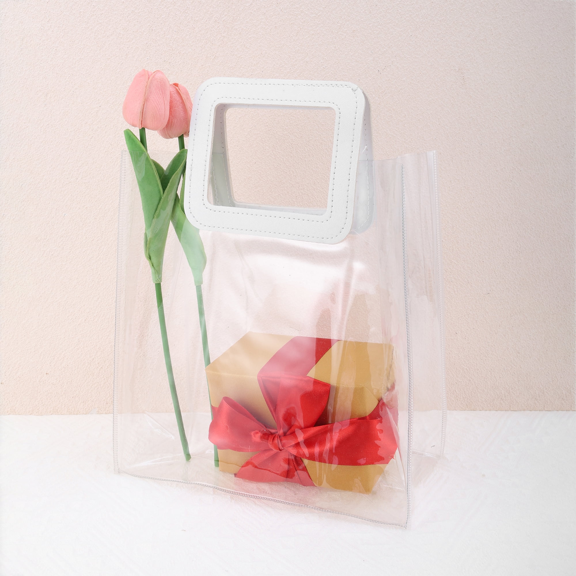 Unique Bargains Square Clear Gift Bag for All Occasions 1Pc White Clear 9.84"x5.51"x11.02"