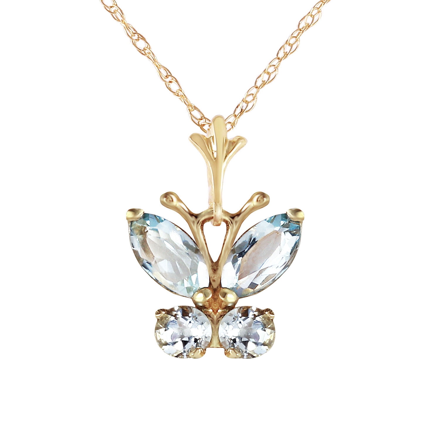 Galaxy Gold 14K Solid Gold 0.68 Carat Natural Aquamarine Butterfly Necklace for Women - Yellow Gold Fine Jewelry