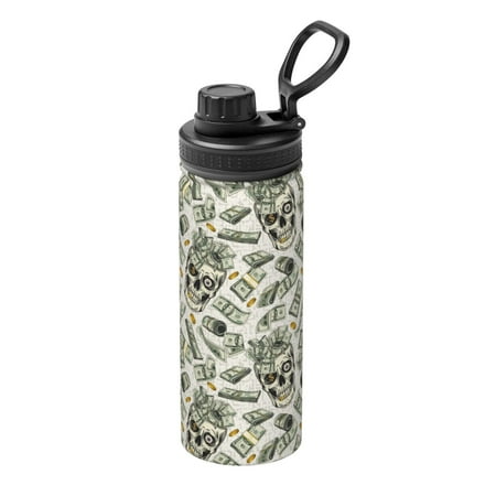 

Goofa Skull with Cash Print 18oz Sports Insulated Kettle With Straw Water Bottle Sports Water Bottle For Running Hiking Cycling Climbing Mans Womans