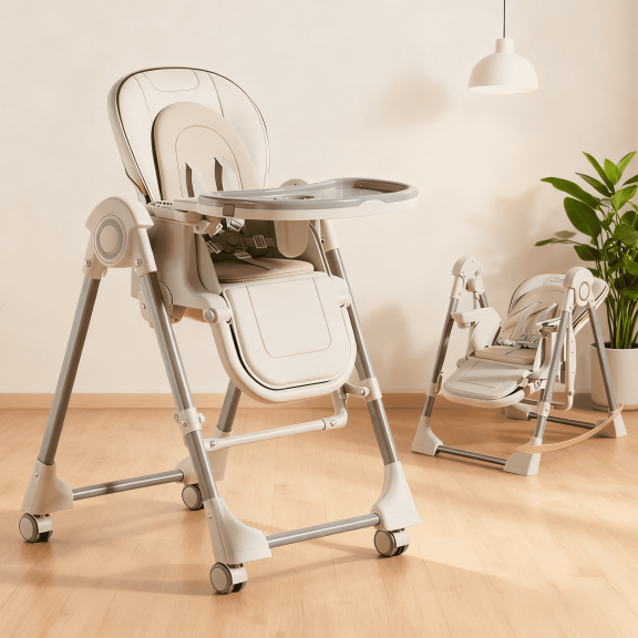 Nymph ZC 2 in 1 Foldable Baby High Chair Infant Dining Chair,Convertible Baby Swings,Baby Feeding Chair with Wheels, White