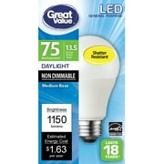 Great Value LED Light Bulb, 13.5 Watts (75W Equivalent) A19 General