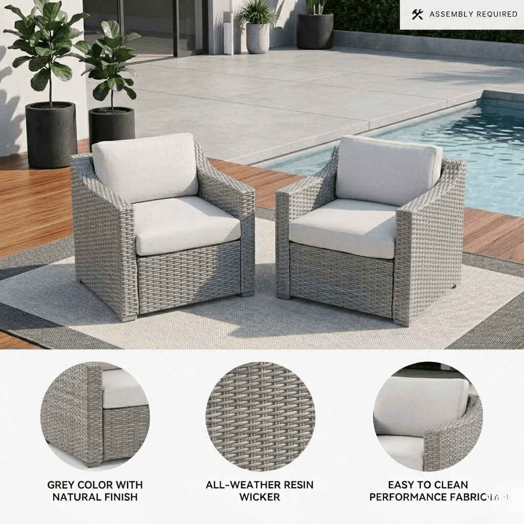 Howcool Outdoor Sectional Sofa, Patio Conversation Set, Outdoor Furniture with Two Single Chairs, Wicker Rattan All-Weather Seating Set for Garden Backyard Porch Balcony, Grey