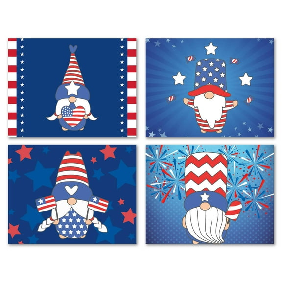 Small World Greetings Patriotic Gnome Cards 12 Count - Blank Inside with Envelopes - Celebrate America - Fourth of July - A2 Size (5.5”x4.25”)