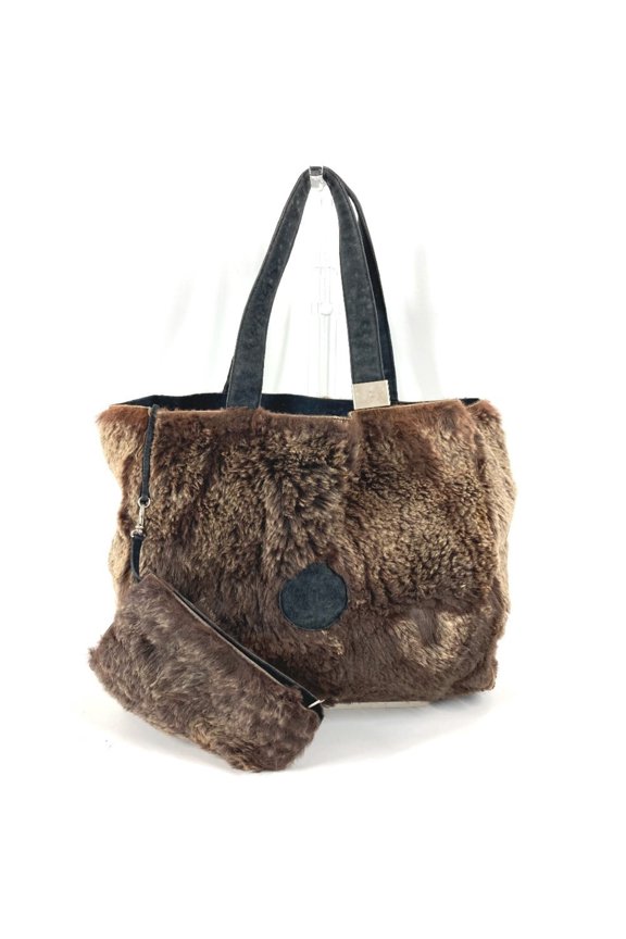 Pre-Owned CHANEL Vintage CC Coco Mark Logo Shoulder Bag/Tote Bag with Rabbit Fur, Brown