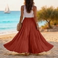 thumbnail image 5 of Women Cotton Linen Blend Elastic High Waist Boho Flowy Maxi Skirt Beach Vacation Wear M, 5 of 5