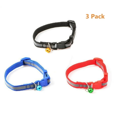Reactionnx 3Pcs Reflective Cat Collar with Bell, Solid and Safe, Best Small Pet Collar, 7.48