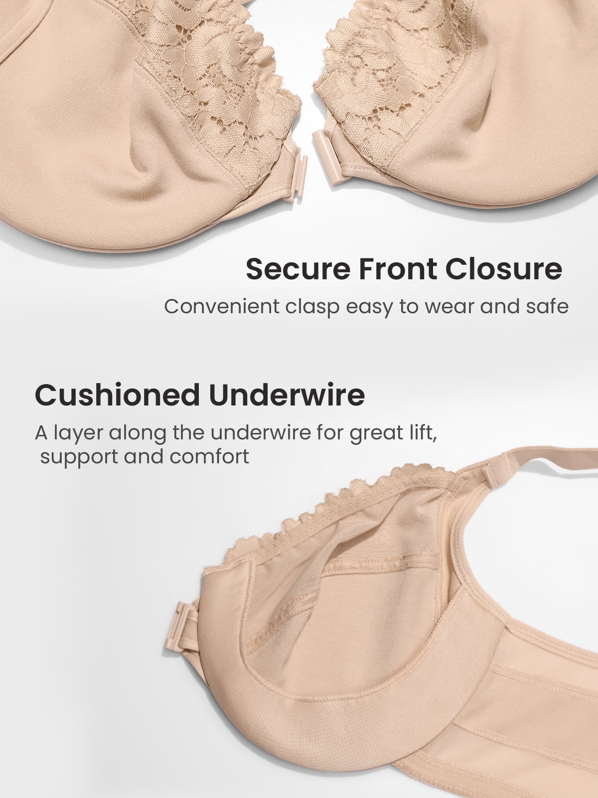 DELIMIRA Women's Front Closure Bras Posture Full Coverage Plus Size Lace Underwire Unlined Bra