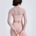 thumbnail image 3 of Sevpuikl Women's Long Sleeves Sheer Mesh Mock Neck with Built-in Bra Crop Top Slim Fit Solid Color Yoga Fitness(Pink,S), 3 of 5