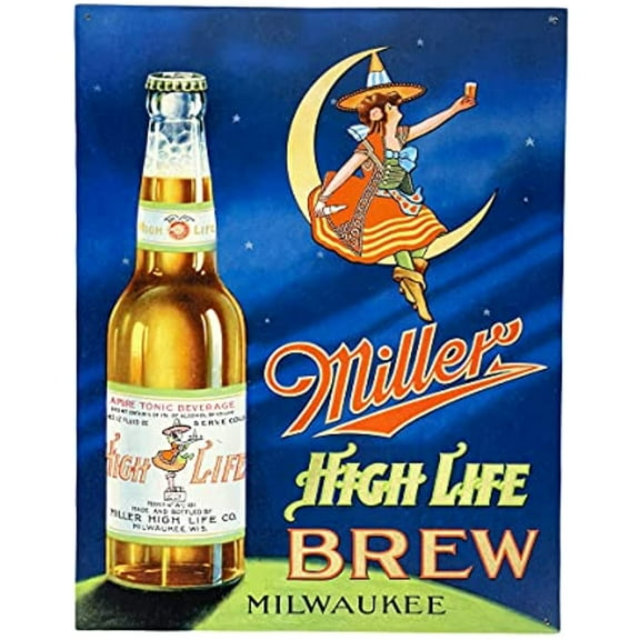 Urbalabs Miller High Life Beer Vintage Look Brew Mancave Metal Tin Bar Decor Signs Decoration 12 x 16 inch Metal Sign for Bedroom Garden Patio Wall Art 12x 16 Home Decor Made In USA