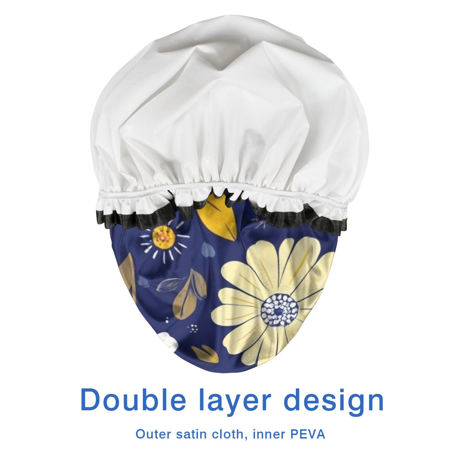 Shower Caps,Pioneer Flower Floral Print Pattern Waterproof Shower Cap for Women 4 Pieces,Double Reusable Hair Cover for Shower PEVA Elastic Stretch Hem