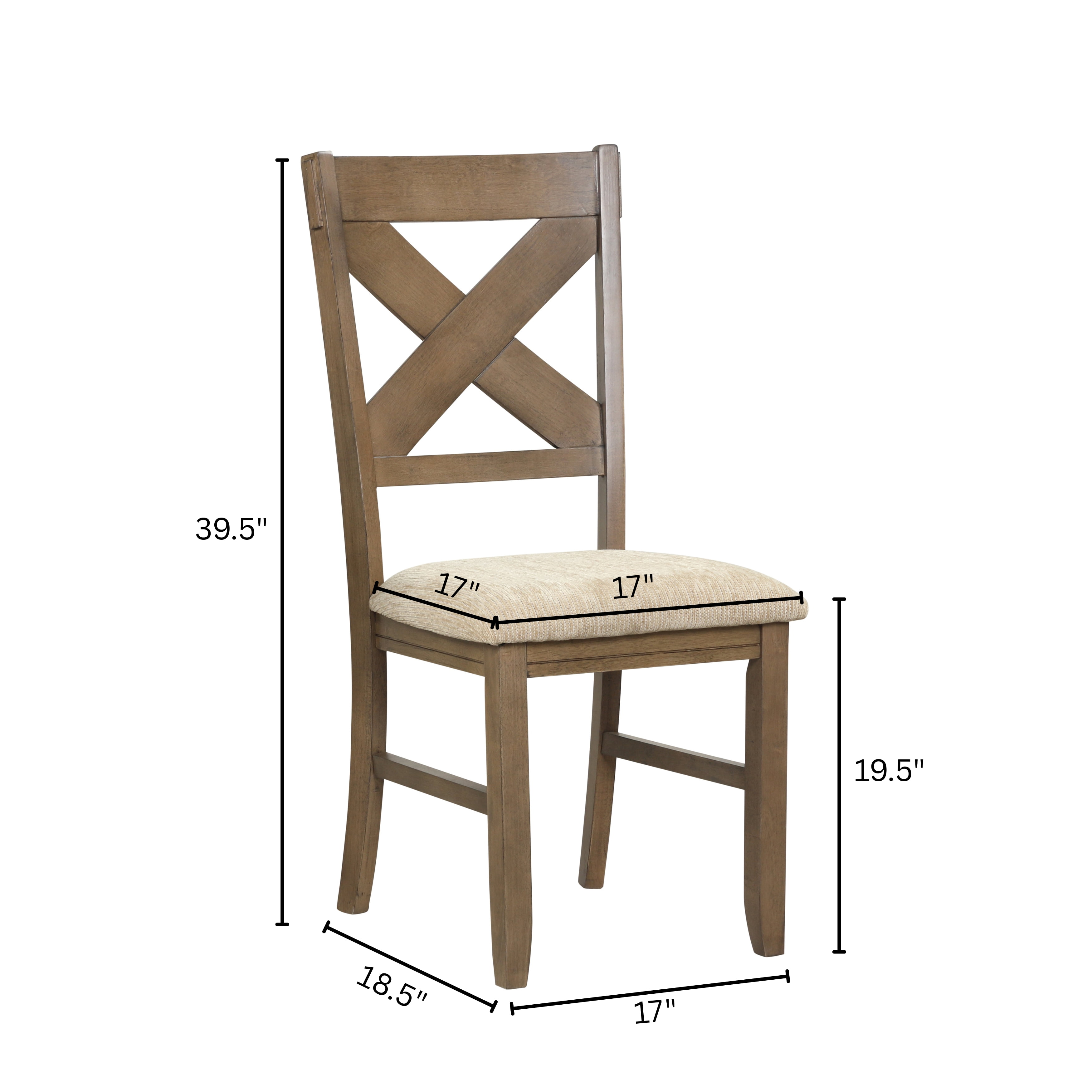 Roundhill Furniture Raven Cross Back Upholstered Dining Chairs in Glazed Pine Brown Finish, Set of 2