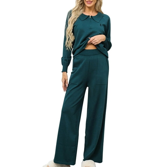 Ashirexll Womens Winter Sets, Womens 2 Piece Outfits, Winter Collar Fashion Loose Casual Sweater and Long Pants Knitted Long Sleeve Set