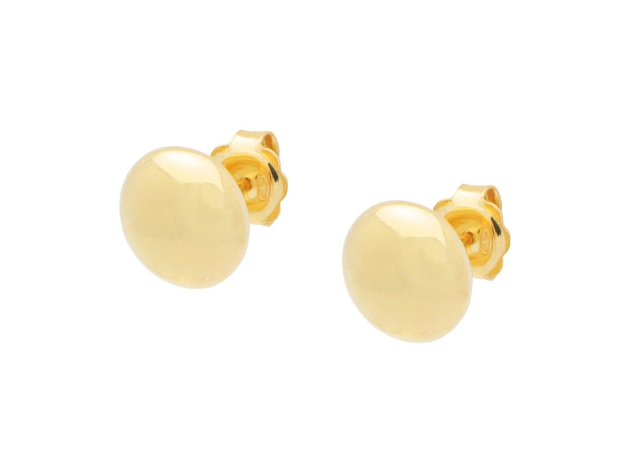 Net Silver Sterling Silver Flat Ball Stud Earrings dipped in Gold