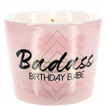 Pavilion Gift Company Badass Birthday Babe - Pink & Gold 8oz Tranquility Funny Single Wick Candle in Ceramic Vessel, Pink