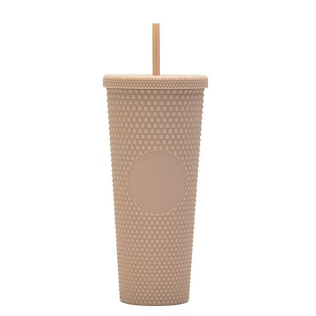 

24 oz Double Wall Plastic Matte Studded Tumbler with Lid and Straw Reusable Iced Coffee Cups Double Wall Smoothie Cup