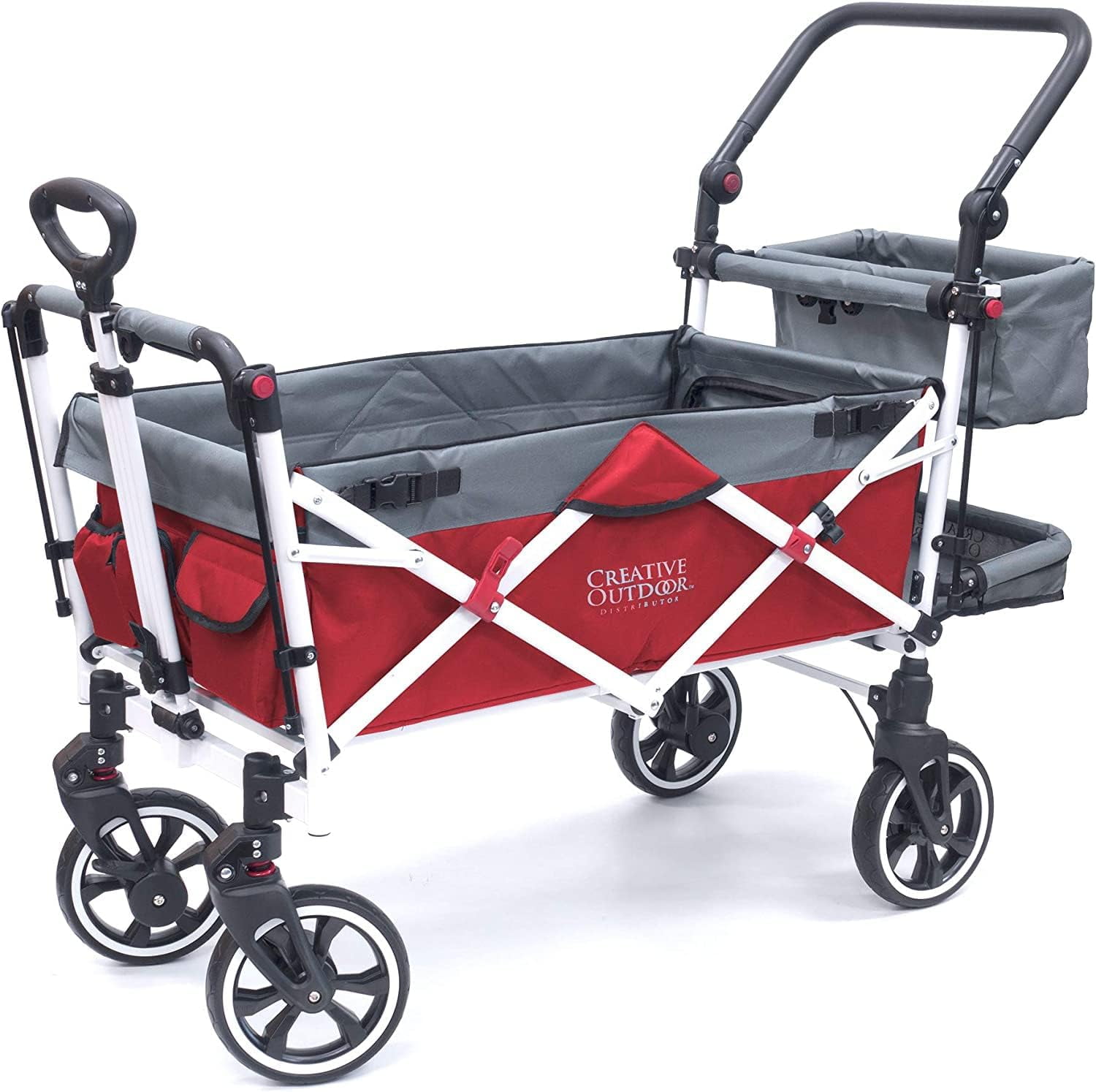 Creative Outdoor Titanium Series Push Pull Wagon Stroller with Canopy Folding Wagon for Kids, Red/Gray