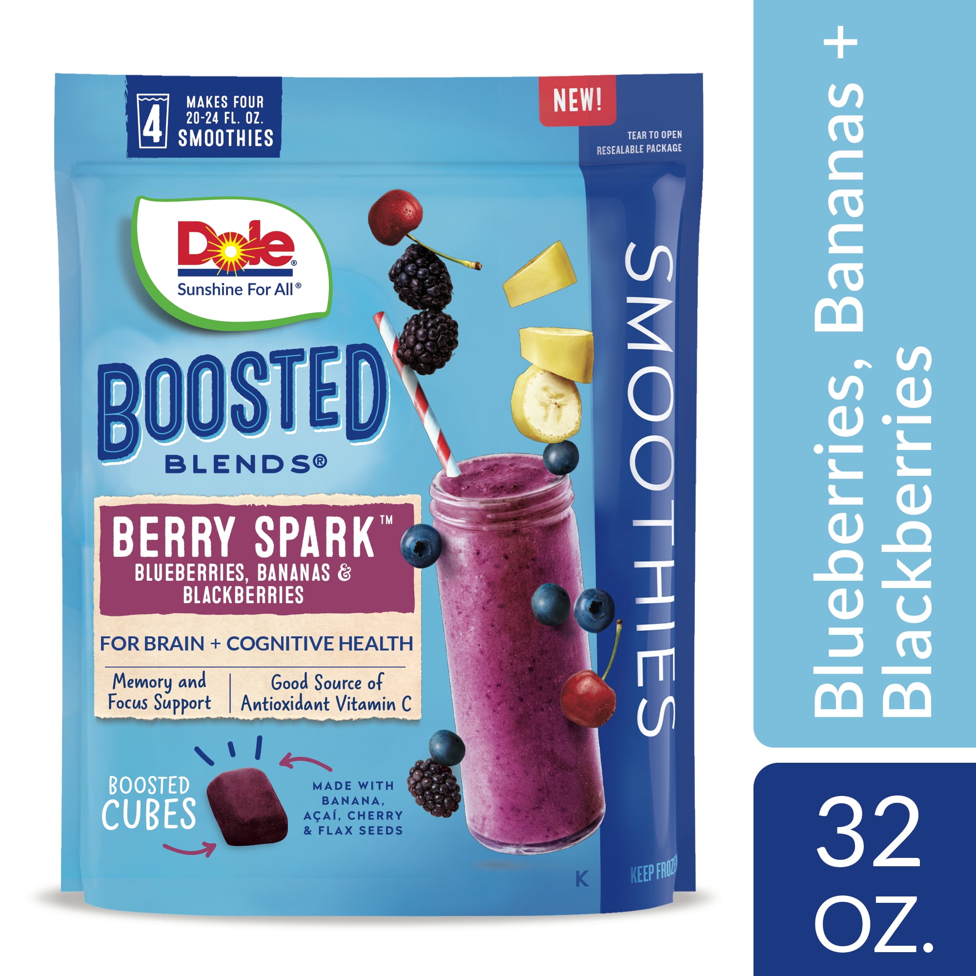 Dole Frozen Boosted Blends Berry Spark Smoothie, 32 oz