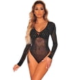 thumbnail image 1 of Women's Black Mesh Rainbow Iridescent Rhinestone Studded Bodysuit, 1 of 8