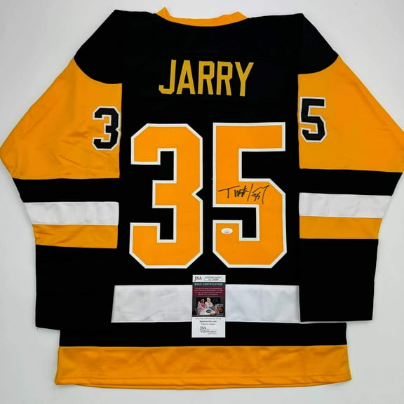 Autographed/Signed Tristan Jarry Pittsburgh Black Hockey Jersey JSA COA