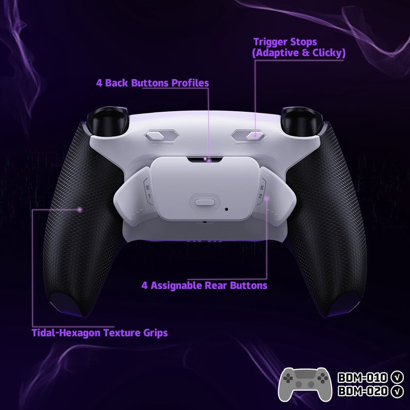 eXtremeRate RISE Plus MAX Back Paddles Kit with Clicky Trigger Stops & Rubberized Grip , White Remappable Back Buttons Kit for PS5 Controller BDM-010/020- White Black -NO Controller