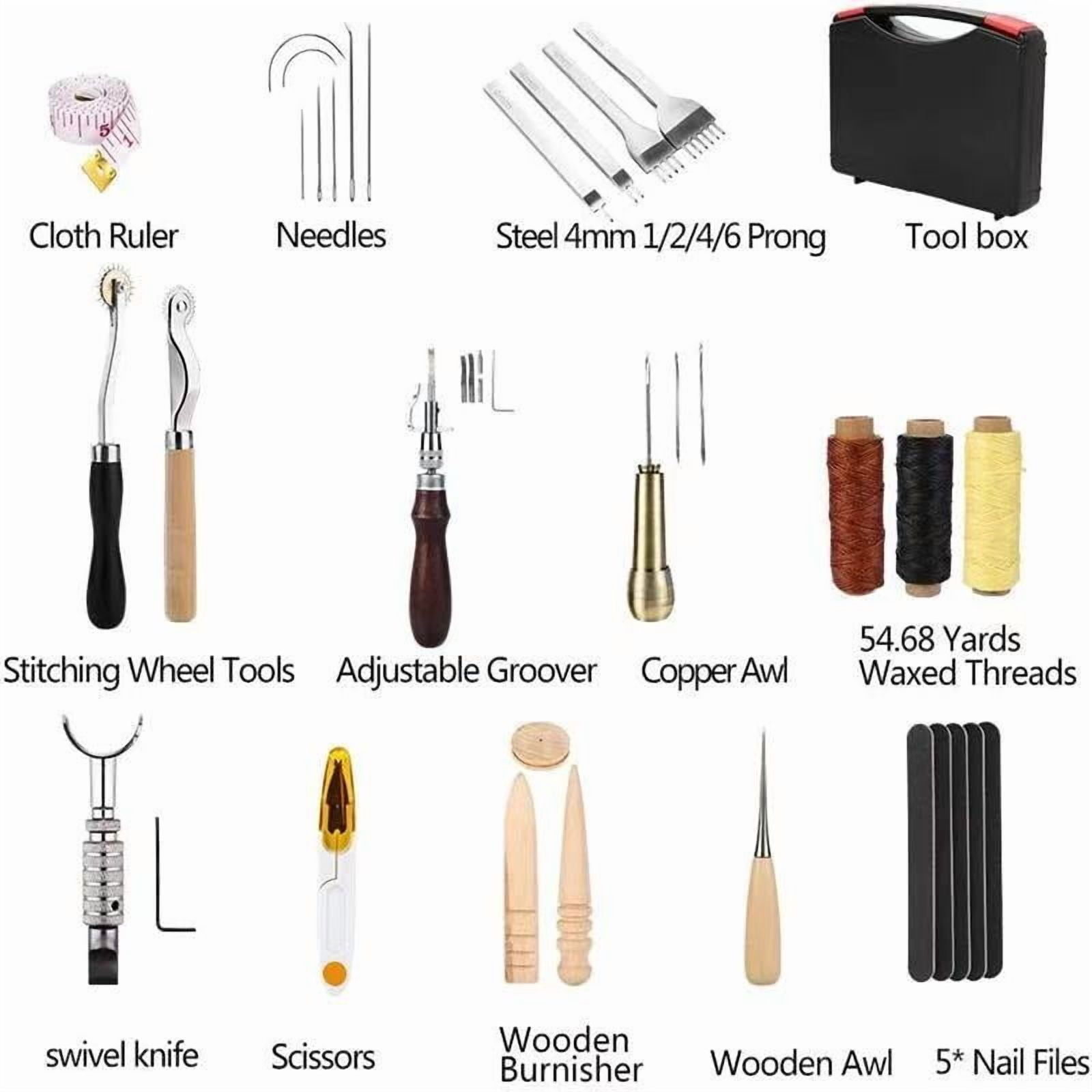 Leather Craft Tool Kit, Hand Sewing Tools Leather Saddle Carving Materials with Leather Tool Box ,Multifunctional Tool