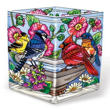 Amia 41762 Hand-Painted Glass Vase/Votive, 6-Inch High, Songbird