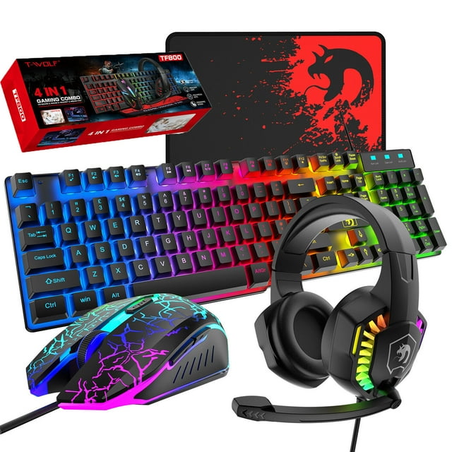 Mechanical Gaming Keyboard Mouse Headset Kit, Wired LED RGB Backlight Keyboards Gaming Mouse