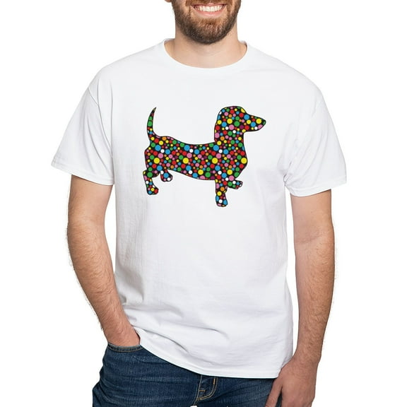CafePress - Dachshund Polka Dots White T Shirt - Men's White Classic Cotton T-Shirts