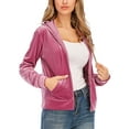 thumbnail image 6 of SHCKE Women's Velour Sweatshirt Hoodies Sweatshirt Zip-Up Hooded Jacket Velour Sport Coat Long Sleeve Velour Tops Jogger Sweatshirt with Pockets, 6 of 7