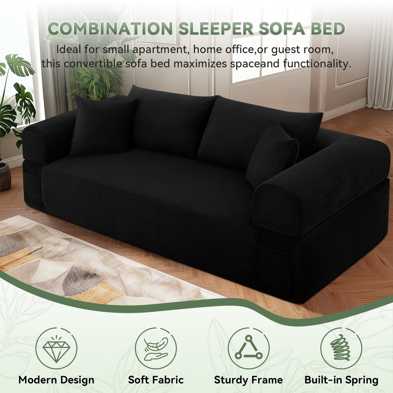83" Modern Corduroy Loveseat Sofa,2-Seater Cloud Couch with Memory Foam and Spring Seat With Four Pillows,Deep Seat Sofa with Wide Armrests,No Assembly Couch in a Box for Bedroom,Living Room