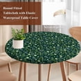 thumbnail image 4 of Dark Green Leaves Round Tablecloth, Fitted Table Cover with Elastic for 36"-44" Round Tables, Pastoral Watercolor Botanical Plant Table Cloth Outdoor Indoor Dinning Party Waterproof Tablecloths, 4 of 7