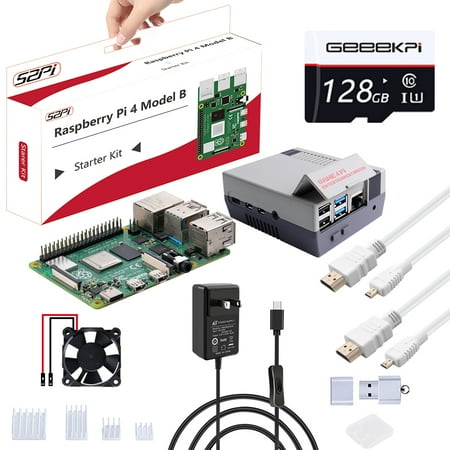 52Pi Raspberry Pi 4 8GB Starter Kit - 128GB Edition, with Raspberry Pi 4 Case with Fan Heatsinks, Raspberry Pi 5V 3.6A Type C Power Supply with ON/Off Switch, 2PCS HDMI Cables