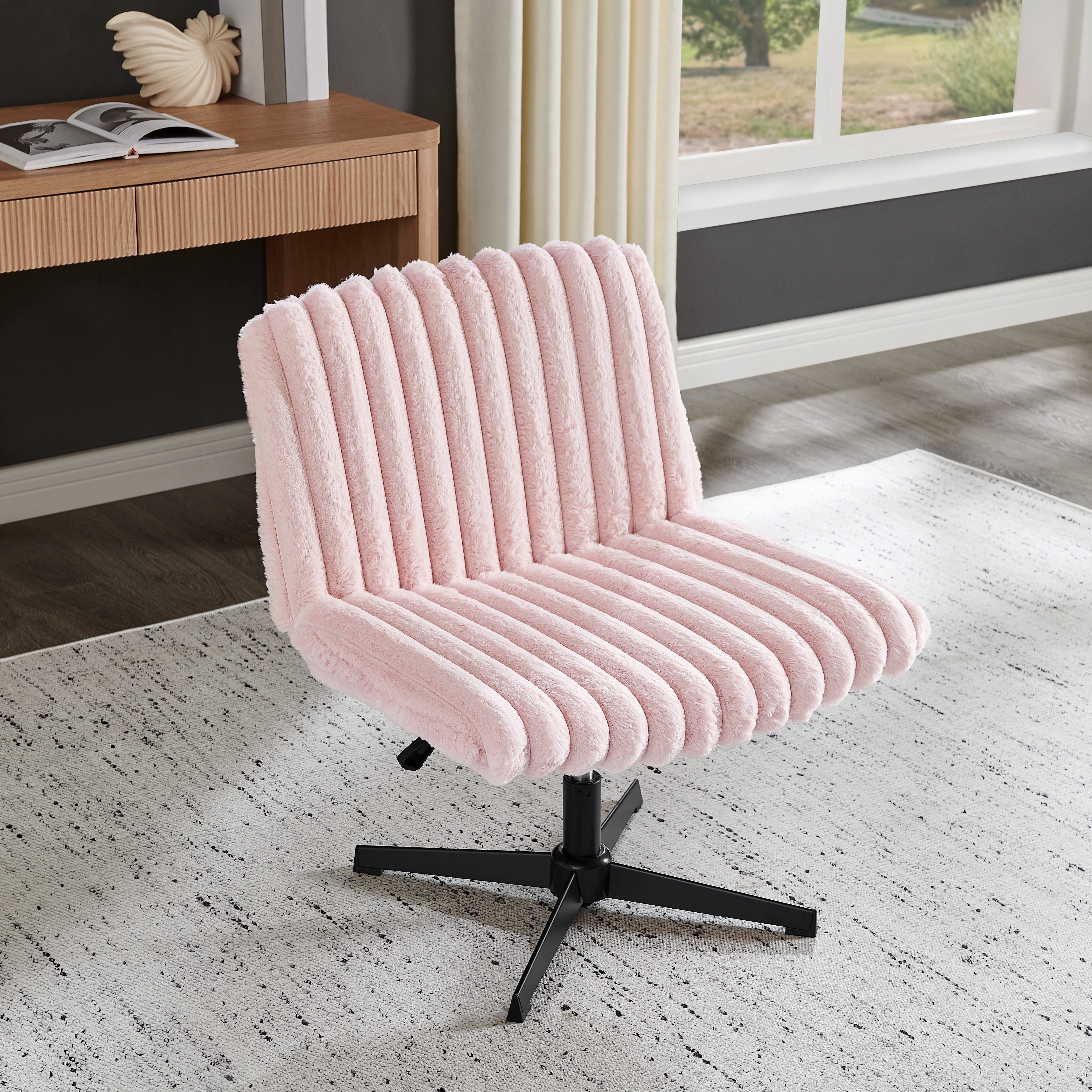 Roundhill Blynn Adjustable Swivel Criss Cross Chair, Wide Seat Office Chair Vanity Chair, Pink