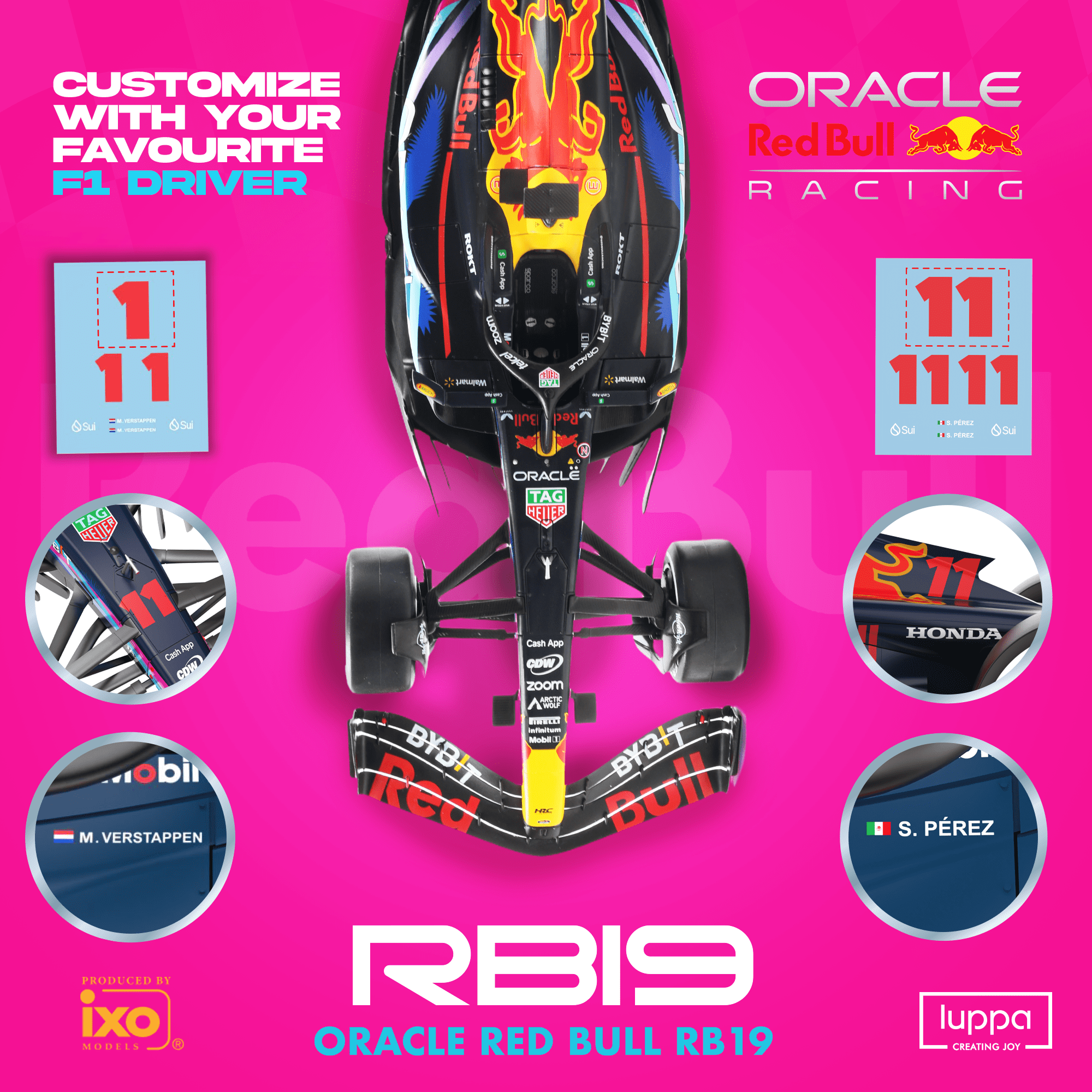 Formula 1 Miami GP RB19 Model Kit - 1:18 Scale Racing F1 RB19 Model Inspired by Checo Pérez & Max Verstappen Building kit, Collectible diecast, 140 Pieces