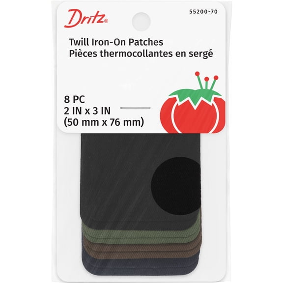 Dritz Twill Iron-On Patches, 2 x 3-Inch, 8 Count, Dark Assorted Colors