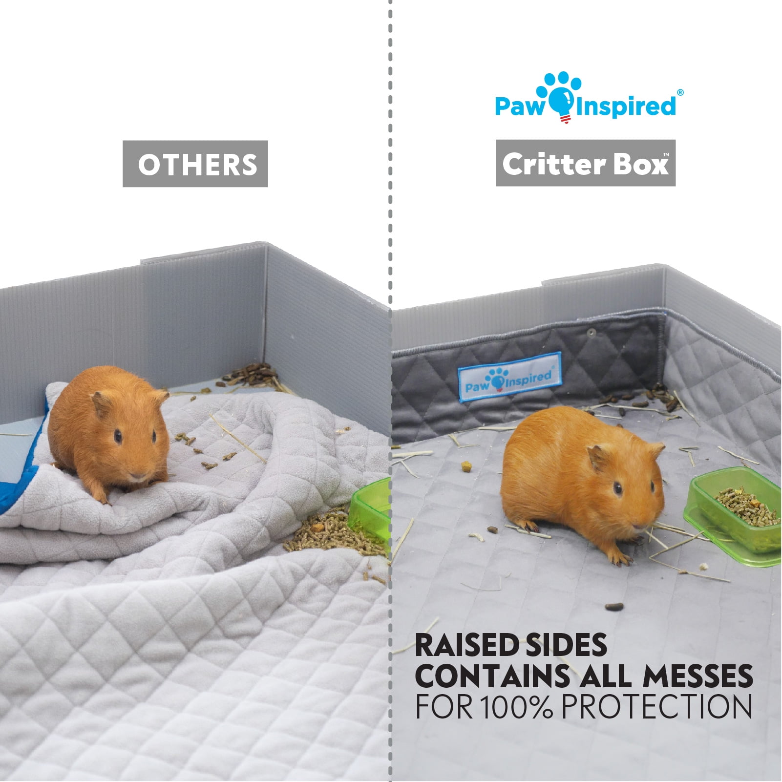 Edge Protected Pee Pads & All Small Animals Hamsters Paw Inspired Critter Box Super Absorbent Fleece Bedding for Guinea Pigs Rabbits Washable Guinea Pig Cage Liners with Raised Sides 