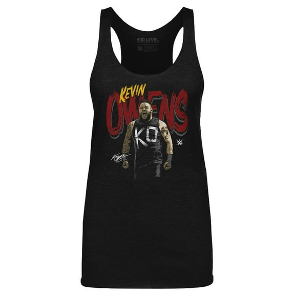 Women's 500 Level Heather Black Kevin Owens Grunge Name Tri-Blend Tank Top