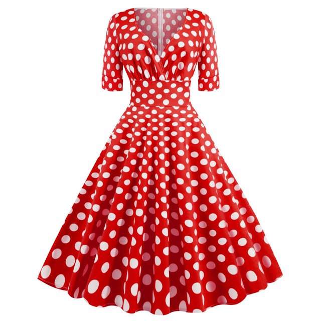 XDZJLR Robes pour Femmes Décontractées à Revers à Manches Courtes Robe de Soirée des Années 1950 pour Fête et Bal
