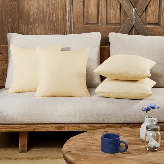 Deconovo Fundas de cojines decorativas - Juego of 4 Soft Linen Cushion Covers, Machine Washable Pillowcases for Sofa, Pale Banana, 18x18 Inch